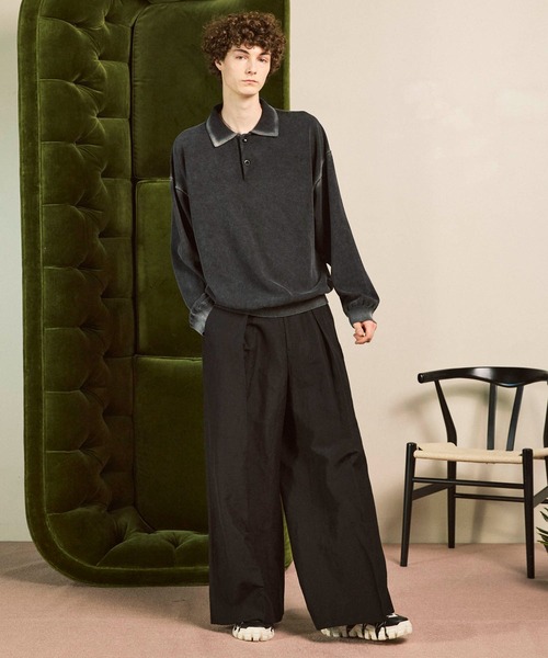 MAISON SPECIAL（メゾンスペシャル）の「《UNISEX》High Twist Pigment Bleach Prime-Over Long Sleeve Knit Polo Shirt/ハイツイストピグメントブリーチロングスリーブニットポロシャツ【MAISON SPECIAL/メゾンスペシャル】（ポロシャツ・メンズ・ピンク/サックスブルー/ブラック・2/1/0）」の16枚目の写真