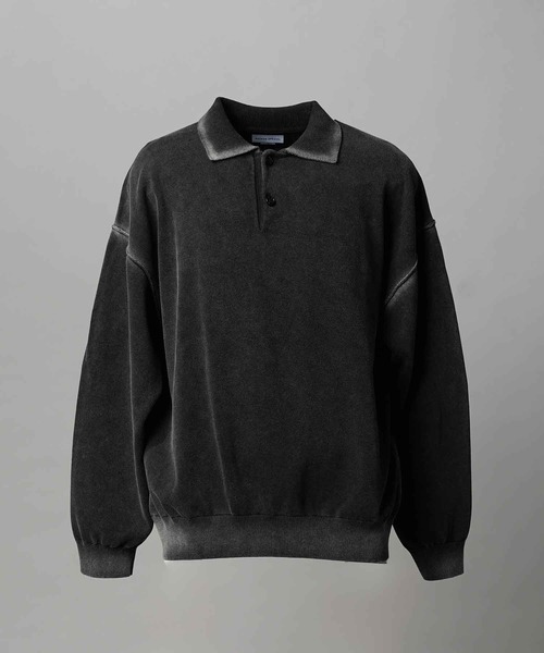 UNISEX》High Twist Pigment Bleach Prime-Over Long Sleeve Knit Polo