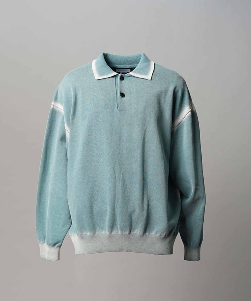 新品　MAISON SPECIAL 長袖ポロシャツ　ブリーチ　1 ライトブルー UNISEX》High Twist Pigment Bleach Prime-Over Long Sleeve Knit Polo