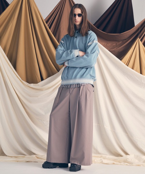 MAISON SPECIAL（メゾンスペシャル）の「《UNISEX》High Twist Pigment Bleach Prime-Over Long Sleeve Knit Polo Shirt/ハイツイストピグメントブリーチロングスリーブニットポロシャツ【MAISON SPECIAL/メゾンスペシャル】（ポロシャツ・メンズ・ピンク/サックスブルー/ブラック・2/1/0）」の22枚目の写真