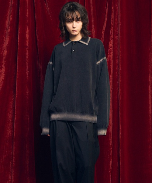 UNISEX》High Twist Pigment Bleach Prime-Over Long Sleeve Knit Polo