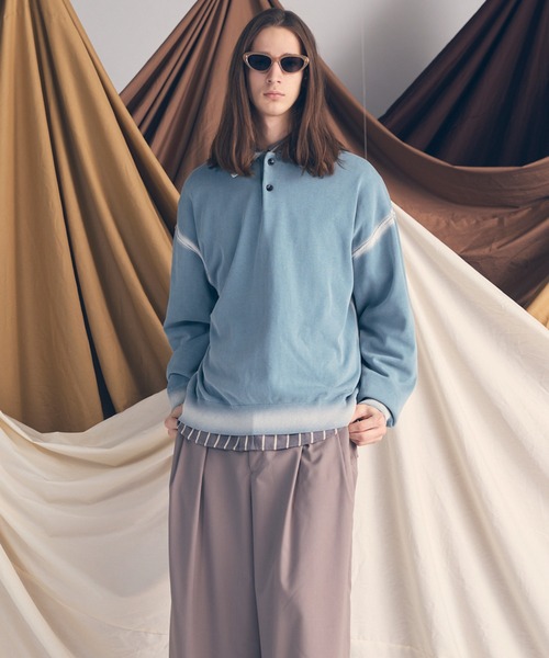 UNISEX》High Twist Pigment Bleach Prime-Over Long Sleeve Knit Polo