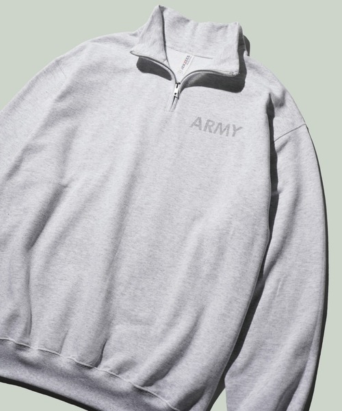 JERZEES(ジャージーズ)の「JERZEES / ジャージーズ ARMY STAND QUARTER-ZIP SWEAT アーミー プリント ハーフジップ スウェット(スウェット・メンズ・ライトグレー/ブラック・MEDIUM/LARGE/X-LARGE)」の1枚目の写真