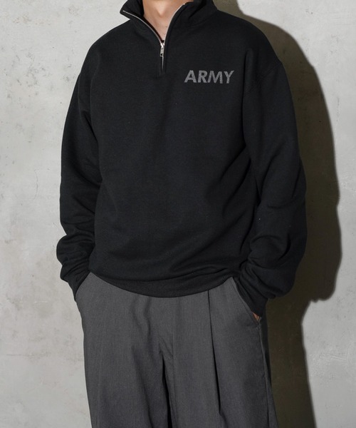 JERZEES(ジャージーズ)の「JERZEES / ジャージーズ ARMY STAND QUARTER-ZIP SWEAT アーミー プリント ハーフジップ スウェット(スウェット・メンズ・ライトグレー/ブラック・MEDIUM/LARGE/X-LARGE)」の6枚目の写真