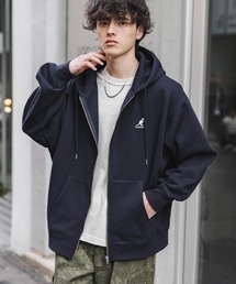 KANGOL カンゴール 別注コラボオーバーサイズ裏起毛ロゴ刺繍フルジップパーカー