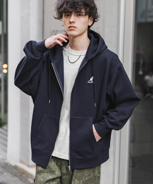 KANGOL кастом коллаб овер‑сайз фулл‑жип парка с логотипом刺繍