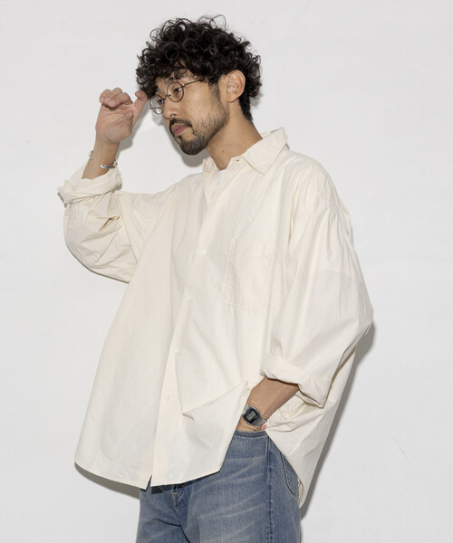 HINSON（ヒンソン）の「HINSON/ヒンソン レギュラーカラー ブロード ロングスリーブシャツ（シャツ/ブラウス・メンズ・オフホワイト/ブラック/ホワイト・SMALL/LARGE/MEDIUM）」の3枚目の写真