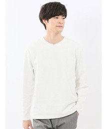 m.f.editorial（エムエフエディトリアル）の「【ストレッチ】m.f.エディトリアル メンズ 千鳥ジャガード クルーネック長袖Tシャツ（Tシャツ/カットソー）」