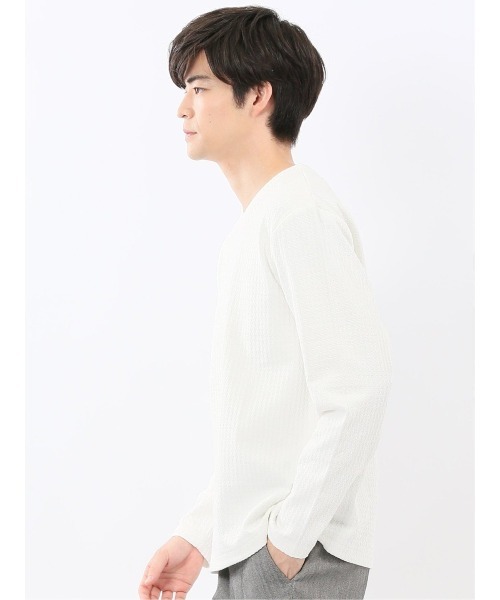 m.f.editorial(エムエフエディトリアル)の「【ストレッチ】m.f.エディトリアル メンズ 千鳥ジャガード クルーネック 長袖 Tシャツ(Tシャツ/カットソー・メンズ・ブラック/ホワイト・LARGE/X-LARGE/MEDIUM)」の5枚目の写真