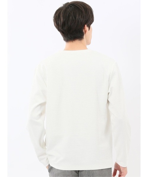m.f.editorial(エムエフエディトリアル)の「【ストレッチ】m.f.エディトリアル メンズ 千鳥ジャガード クルーネック 長袖 Tシャツ(Tシャツ/カットソー・メンズ・ブラック/ホワイト・LARGE/X-LARGE/MEDIUM)」の6枚目の写真