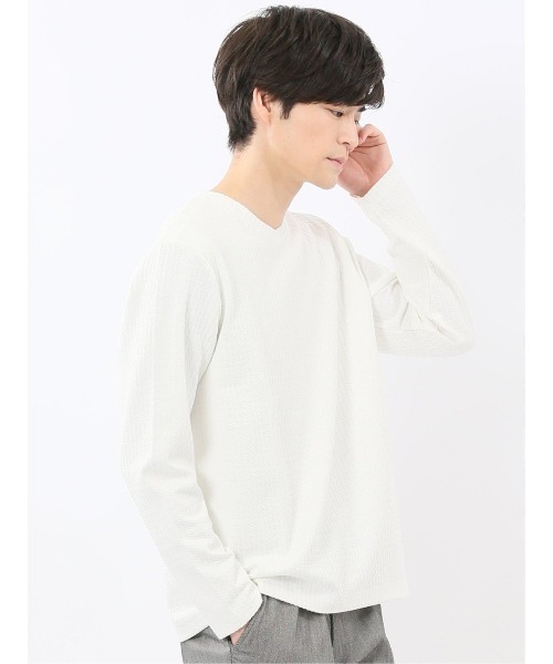 m.f.editorial(エムエフエディトリアル)の「【ストレッチ】m.f.エディトリアル メンズ 千鳥ジャガード クルーネック 長袖 Tシャツ(Tシャツ/カットソー・メンズ・ブラック/ホワイト・LARGE/X-LARGE/MEDIUM)」の7枚目の写真