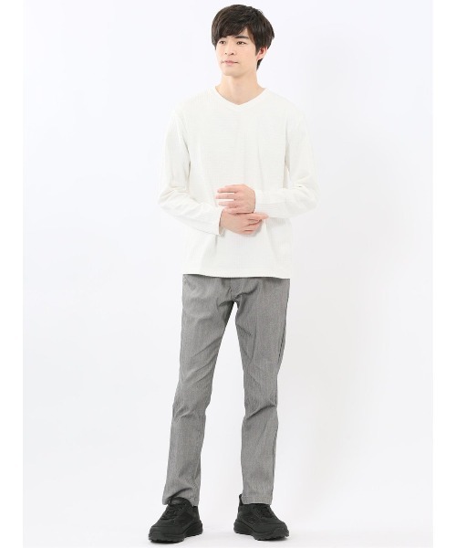 m.f.editorial(エムエフエディトリアル)の「【ストレッチ】m.f.エディトリアル メンズ 千鳥ジャガード クルーネック 長袖 Tシャツ(Tシャツ/カットソー・メンズ・ブラック/ホワイト・LARGE/X-LARGE/MEDIUM)」の8枚目の写真