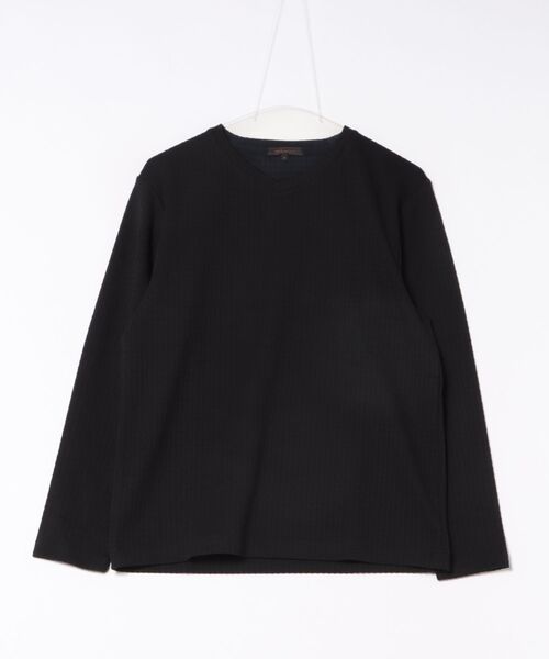 m.f.editorial(エムエフエディトリアル)の「【ストレッチ】m.f.エディトリアル メンズ 千鳥ジャガード クルーネック 長袖 Tシャツ(Tシャツ/カットソー・メンズ・ブラック/ホワイト・LARGE/X-LARGE/MEDIUM)」の14枚目の写真