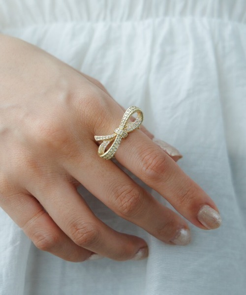 flower（フラワー）の「ストーンリボンリング（リング・レディース・シルバー/ゴールド・FREE）」の2枚目の写真