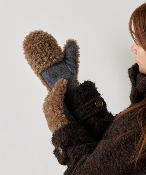 BIRTHDAY BAR（バースデイバー）の「ブライトボアミトン（手袋・レディース・グレー/モカ・0）」の2枚目の写真