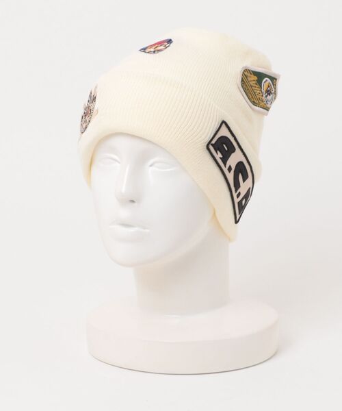 AVIREX（アヴィレックス）の「AVIREX/アヴィレックス　EX VARSITY RANDOM PATCH KNIT WATCH（ニットキャップ/ビーニー・メンズ・グリーン/ブラック/オフホワイト・ONE SIZE）」の2枚目の写真