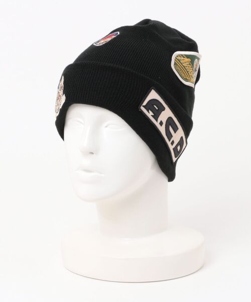 AVIREX（アヴィレックス）の「AVIREX/アヴィレックス　EX VARSITY RANDOM PATCH KNIT WATCH（ニットキャップ/ビーニー・メンズ・グリーン/ブラック/オフホワイト・ONE SIZE）」の3枚目の写真