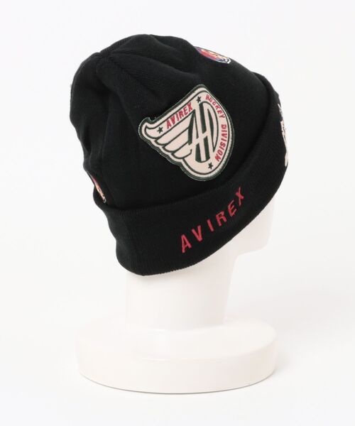 AVIREX（アヴィレックス）の「AVIREX/アヴィレックス　EX VARSITY RANDOM PATCH KNIT WATCH（ニットキャップ/ビーニー・メンズ・グリーン/ブラック/オフホワイト・ONE SIZE）」の4枚目の写真