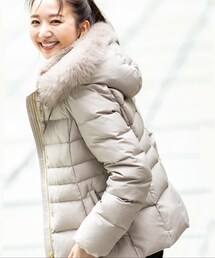 ダウンジャケット/コート（ベージュ系・リアルファー）ファッション