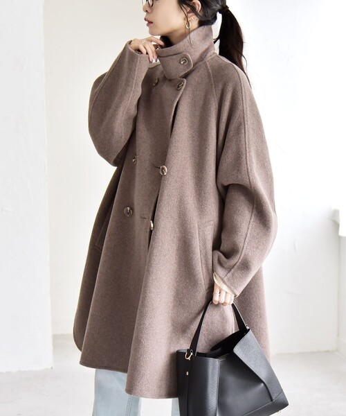 SHIPS リバー スタンド & テーラード ダブルブレスト Aライン コート quaranciel: リバー スタンド & テーラード ダブルブレスト Aライン