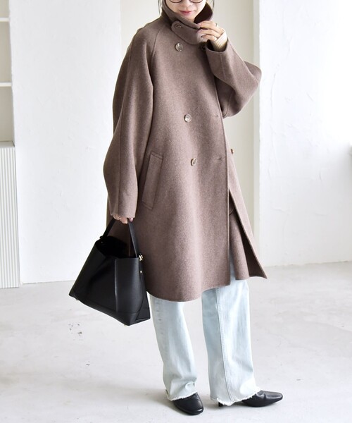 SHIPS リバー スタンド & テーラード ダブルブレスト Aライン コート