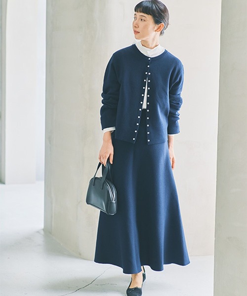 studio CLIP（スタディオクリップ）の「12ゲージニットフレアスカート[プチ・プラスサイズあり]《オケージョン2025AW》（スカート・レディース・チャコール/ネイビー・FREE/ﾌﾘｰ(L)/PF）」の9枚目の写真