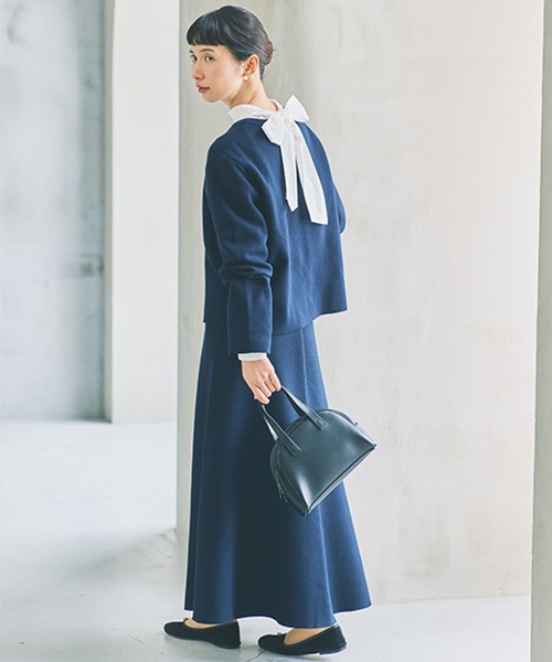 studio CLIP（スタディオクリップ）の「12ゲージニットフレアスカート[プチ・プラスサイズあり]《オケージョン2025AW》（スカート・レディース・チャコール/ネイビー・FREE/ﾌﾘｰ(L)/PF）」の10枚目の写真