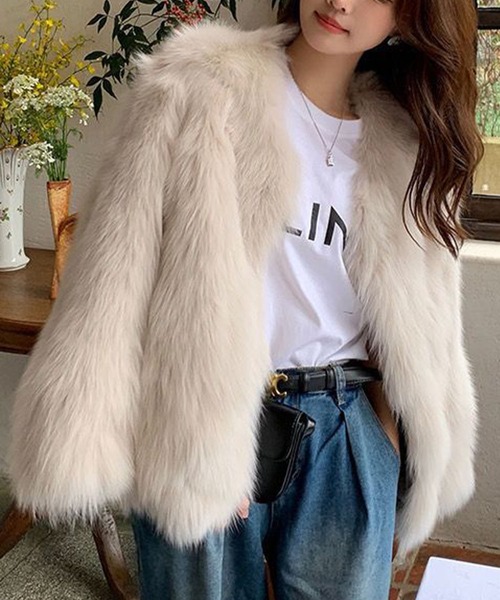 ノーカラーファーコート