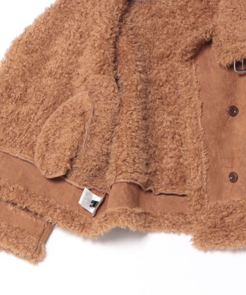 セール】ダブルボタン×毛皮切替ショートジャケット（ムートンコート