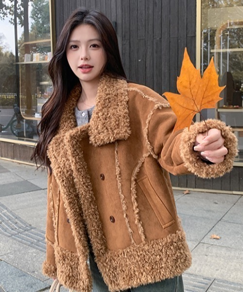 【希少】リアルムートン 短丈 ダブルブレスト XL相当 シープスキン ブラウン 希少】リアルムートン 短丈 ダブルブレスト XL相当 シープスキン