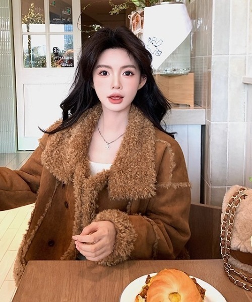 美品！リアルムートンダブルコートオールドヴィンテージブラウン茶 ムートンコート レディース 本革 ラム ダブルフェイス ロングコート