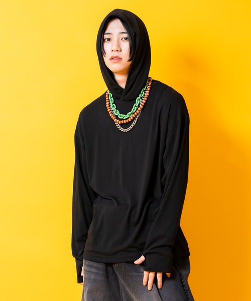 a.p.o.v.(エーピーオービー)の「a.p.o.v. ストレッチジャージー指穴フーディーカットソー(Tシャツ/カットソー・メンズ・ブラック/ホワイト/グレー・ONESIZE)」の1枚目の写真