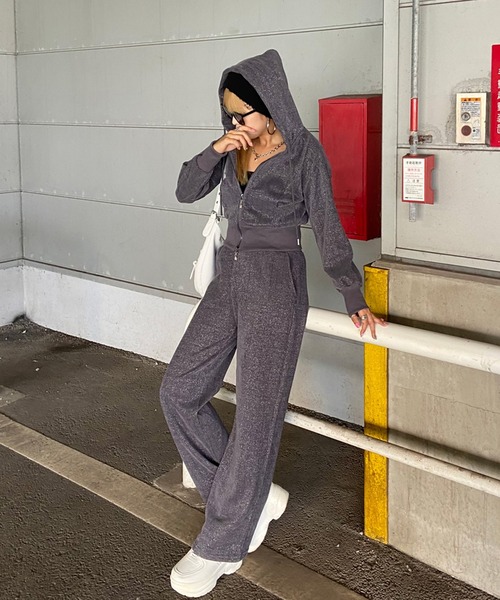セール】ラメジップパーカーパンツセットアップ（セットアップ）｜non