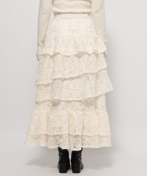 mysty woman（ミスティウーマン）の「起毛レースティアードスカート 588961（スカート・レディース・アイボリー/ブラック・FREE）」の8枚目の写真