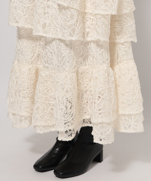mysty woman（ミスティウーマン）の「起毛レースティアードスカート 588961（スカート・レディース・アイボリー/ブラック・FREE）」の11枚目の写真