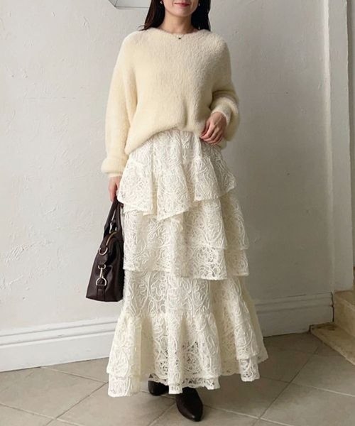 mysty woman（ミスティウーマン）の「起毛レースティアードスカート 588961（スカート・レディース・アイボリー/ブラック・FREE）」の22枚目の写真