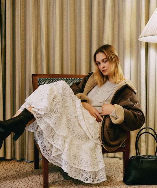 mysty woman（ミスティウーマン）の「起毛レースティアードスカート 588961（スカート・レディース・アイボリー/ブラック・FREE）」の16枚目の写真