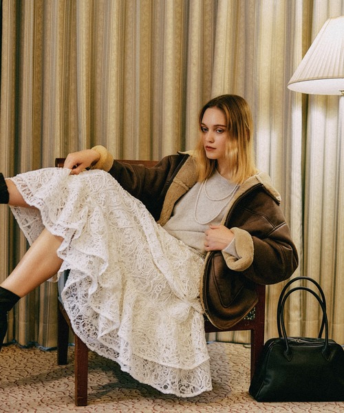 mysty woman（ミスティウーマン）の「起毛レースティアードスカート 588961（スカート・レディース・アイボリー/ブラック・FREE）」の17枚目の写真