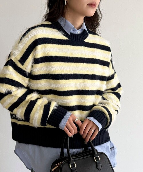 セール】マルチボーダークロップドニットプルオーバー（ニット