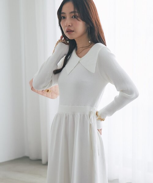 La boutique BonBon（ラブティックボンボン）の「【愛されワンピース】アシメカラーニットワンピース（ワンピース・レディース・ホワイト/ネイビー・FREE）」の7枚目の写真