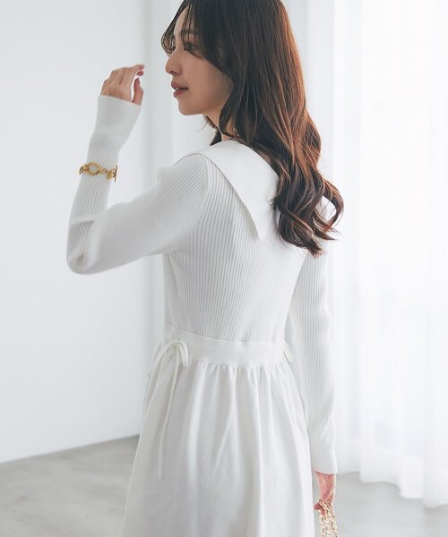La boutique BonBon（ラブティックボンボン）の「【愛されワンピース】アシメカラーニットワンピース（ワンピース・レディース・ホワイト/ネイビー・FREE）」の8枚目の写真