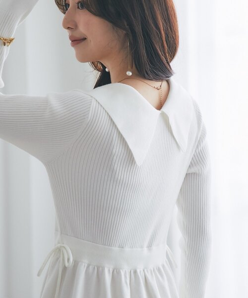 La boutique BonBon（ラブティックボンボン）の「【愛されワンピース】アシメカラーニットワンピース（ワンピース・レディース・ホワイト/ネイビー・FREE）」の9枚目の写真