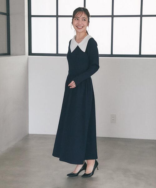 La boutique BonBon（ラブティックボンボン）の「【愛されワンピース】アシメカラーニットワンピース（ワンピース・レディース・ホワイト/ネイビー・FREE）」の15枚目の写真