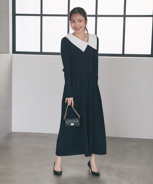 La boutique BonBon（ラブティックボンボン）の「【愛されワンピース】アシメカラーニットワンピース（ワンピース・レディース・ホワイト/ネイビー・FREE）」の17枚目の写真