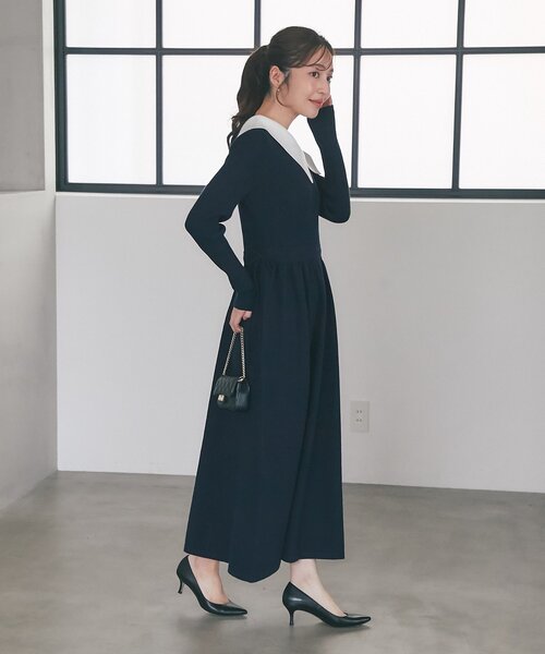 La boutique BonBon（ラブティックボンボン）の「【愛されワンピース】アシメカラーニットワンピース（ワンピース・レディース・ホワイト/ネイビー・FREE）」の18枚目の写真