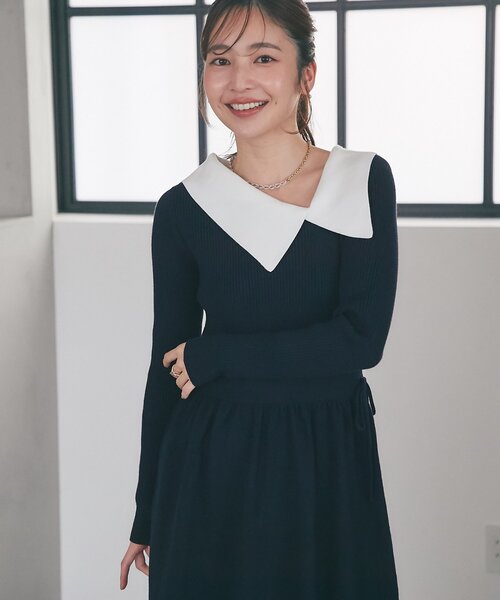La boutique BonBon（ラブティックボンボン）の「【愛されワンピース】アシメカラーニットワンピース（ワンピース・レディース・ホワイト/ネイビー・FREE）」の19枚目の写真