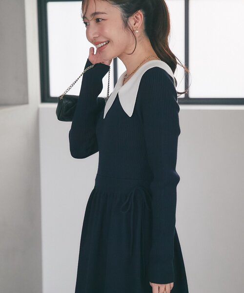 La boutique BonBon（ラブティックボンボン）の「【愛されワンピース】アシメカラーニットワンピース（ワンピース・レディース・ホワイト/ネイビー・FREE）」の20枚目の写真