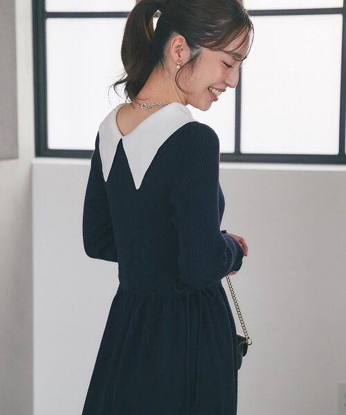 La boutique BonBon（ラブティックボンボン）の「【愛されワンピース】アシメカラーニットワンピース（ワンピース・レディース・ホワイト/ネイビー・FREE）」の21枚目の写真