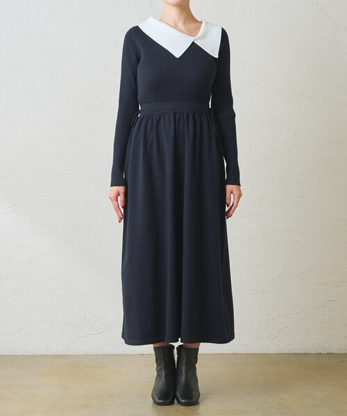 La boutique BonBon（ラブティックボンボン）の「【愛されワンピース】アシメカラーニットワンピース（ワンピース・レディース・ホワイト/ネイビー・FREE）」の22枚目の写真