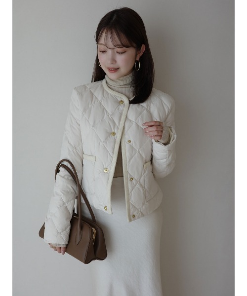 TAION×anuans】ノーカラーキルティングショートダウン（ダウン